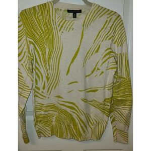Banana Republic Women's Sweater-Lime Green-White Long Sleeve Sz M Coconut Girl